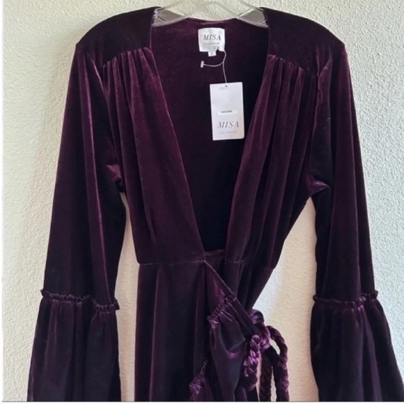 Misa Los Angeles Corrine Velvet Wrap Mini Dress Purple NWT - Picture 7 of 10